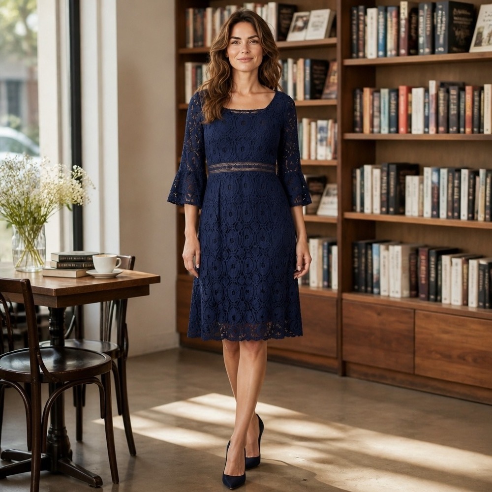 Rabbitt Rabbitt Rabbitt Dark Blue Lace Dress Cottagecore Women's 12
